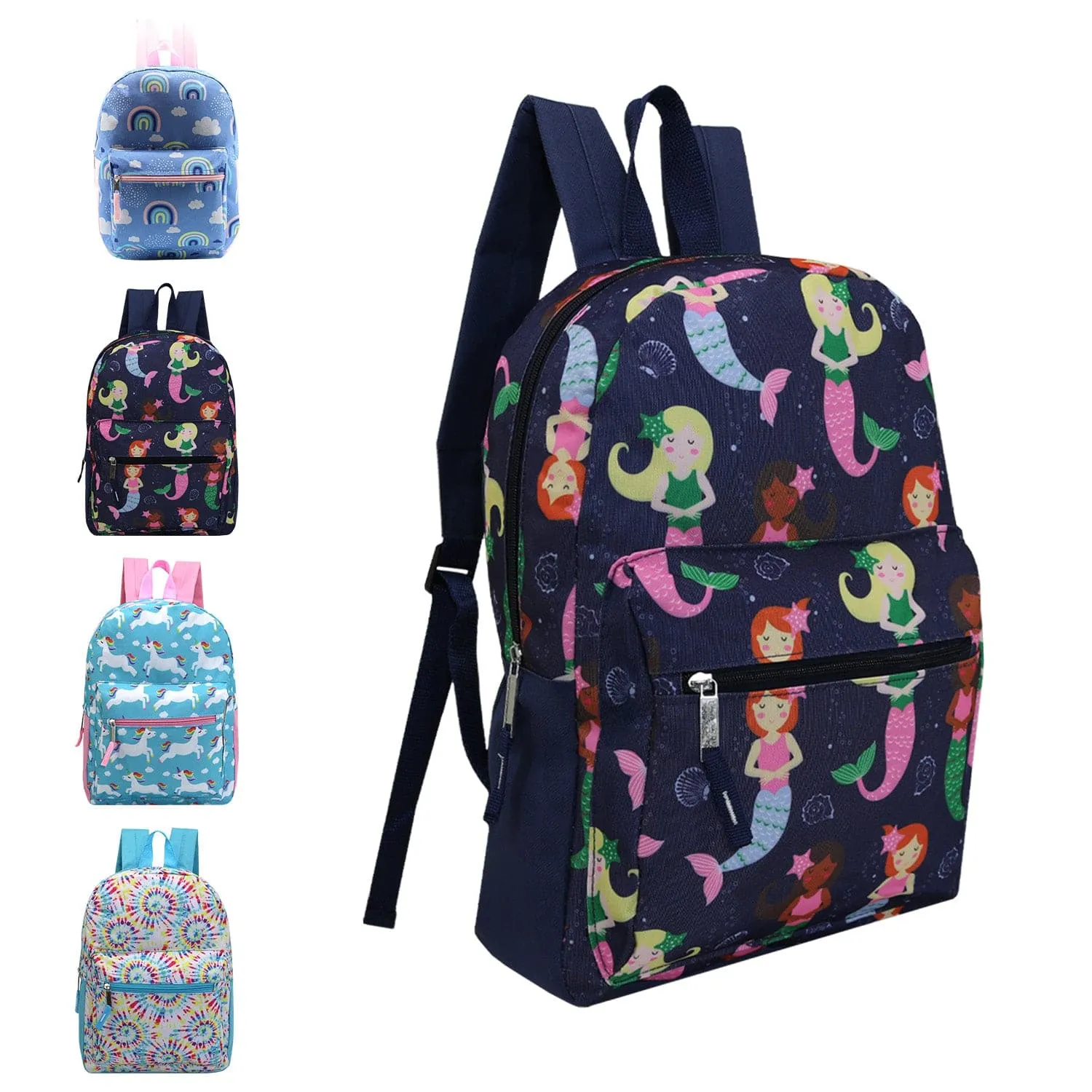 15" Kids Basic Wholesale Backpack in Assorted Prints - Bulk Case of 24