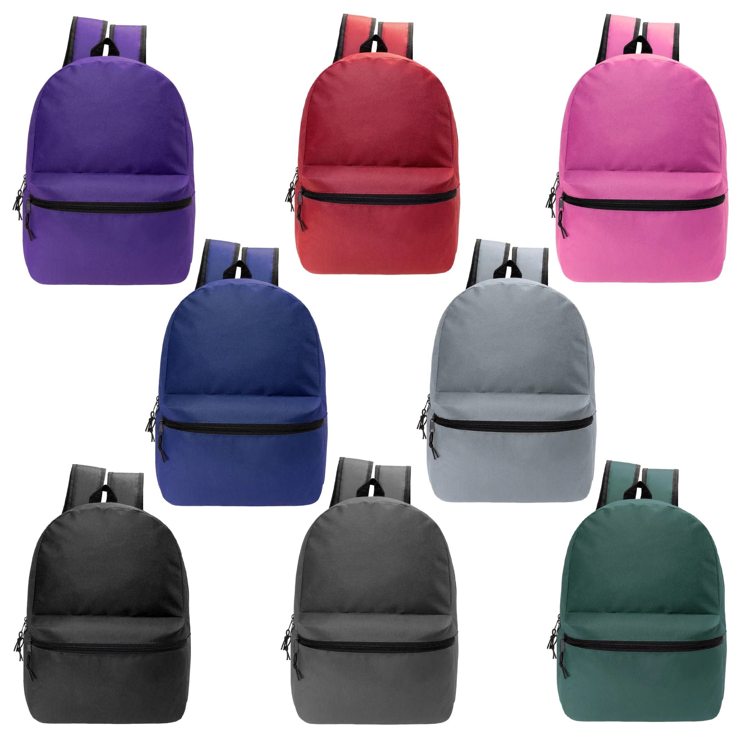 17" Basic Wholesale Backpacks for School in 8 Colors - Bulk Case of 24 Bookbags