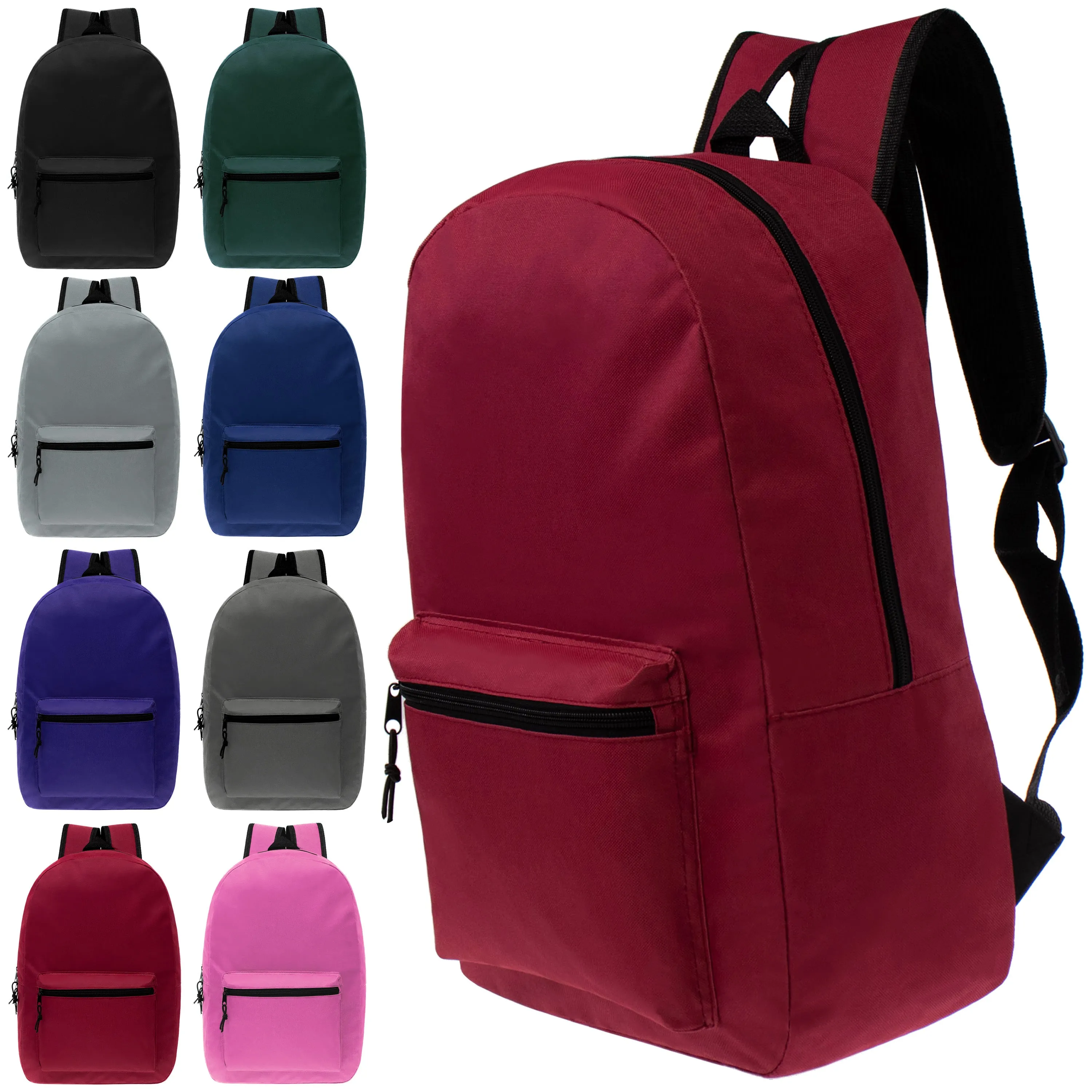 17" Kids Basic Wholesale Backpack in 8 Colors - Bulk Case of 24