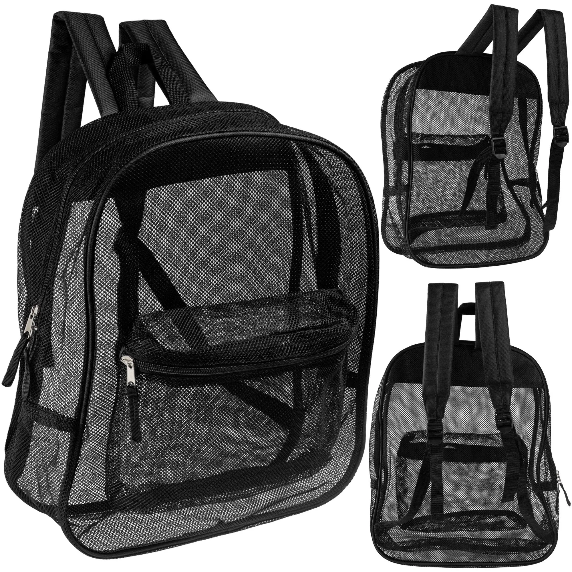 17" Wholesale Mesh Backpack in Black for School - Bulk Case of 24 Black Mesh Bookbags