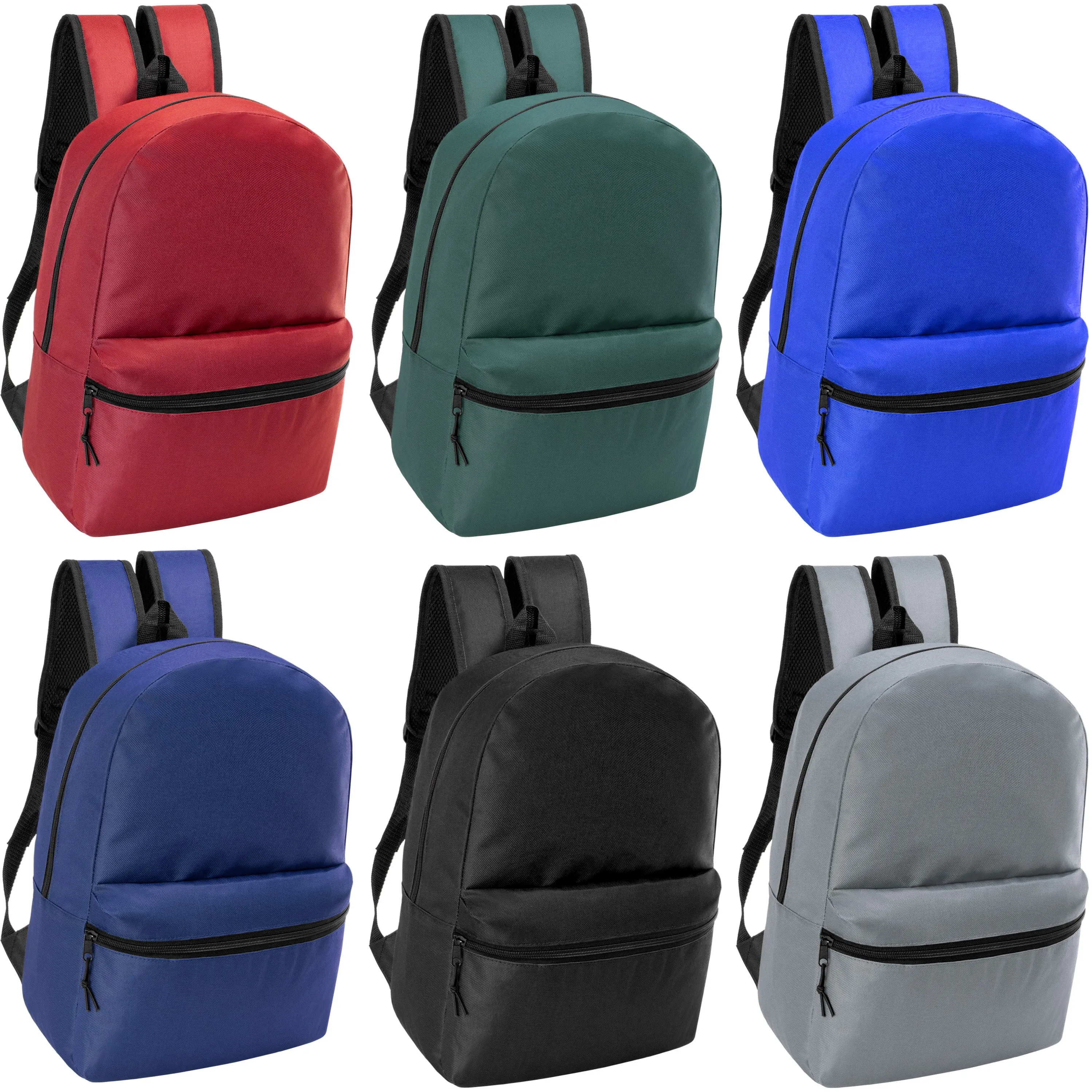 18.5" Basic Wholesale Backpack in 6 Colors - Bulk Case of 24