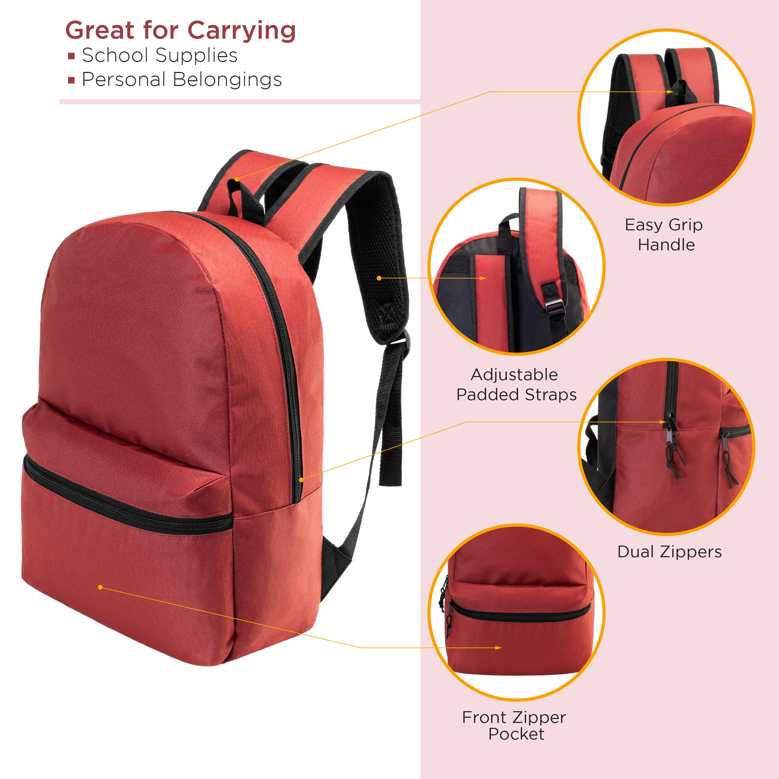 18.5" Basic Wholesale Backpack in 6 Colors - Bulk Case of 24