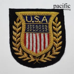 3" Zari Embroidery U.S.A Badge Patch Sew On : PA190136