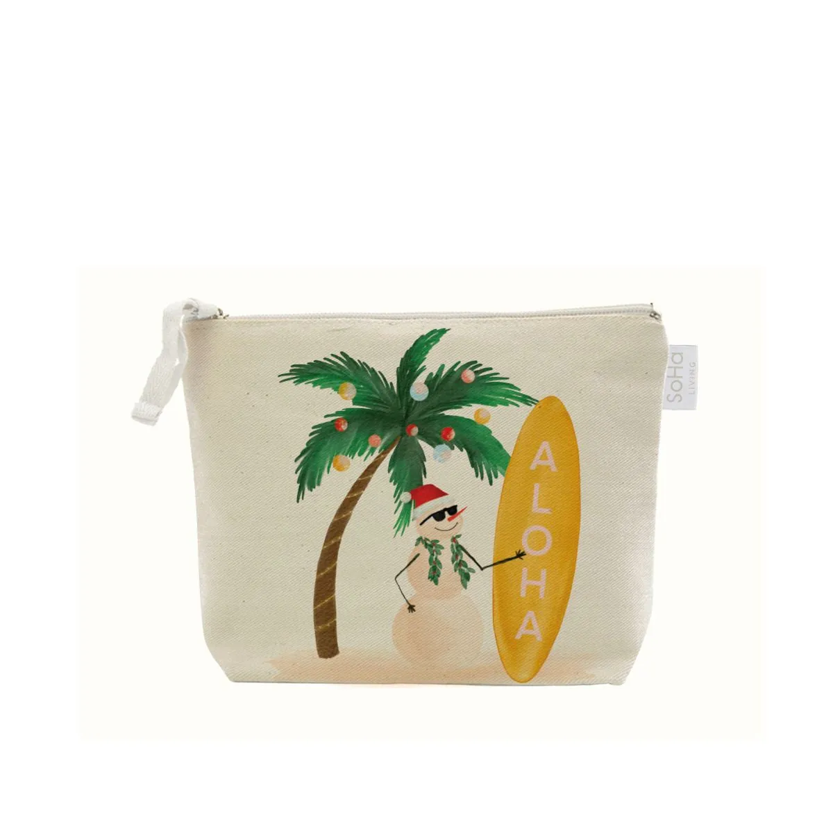 Aloha Snowman and Palm Tree Balls Cosmetic Bag, Small