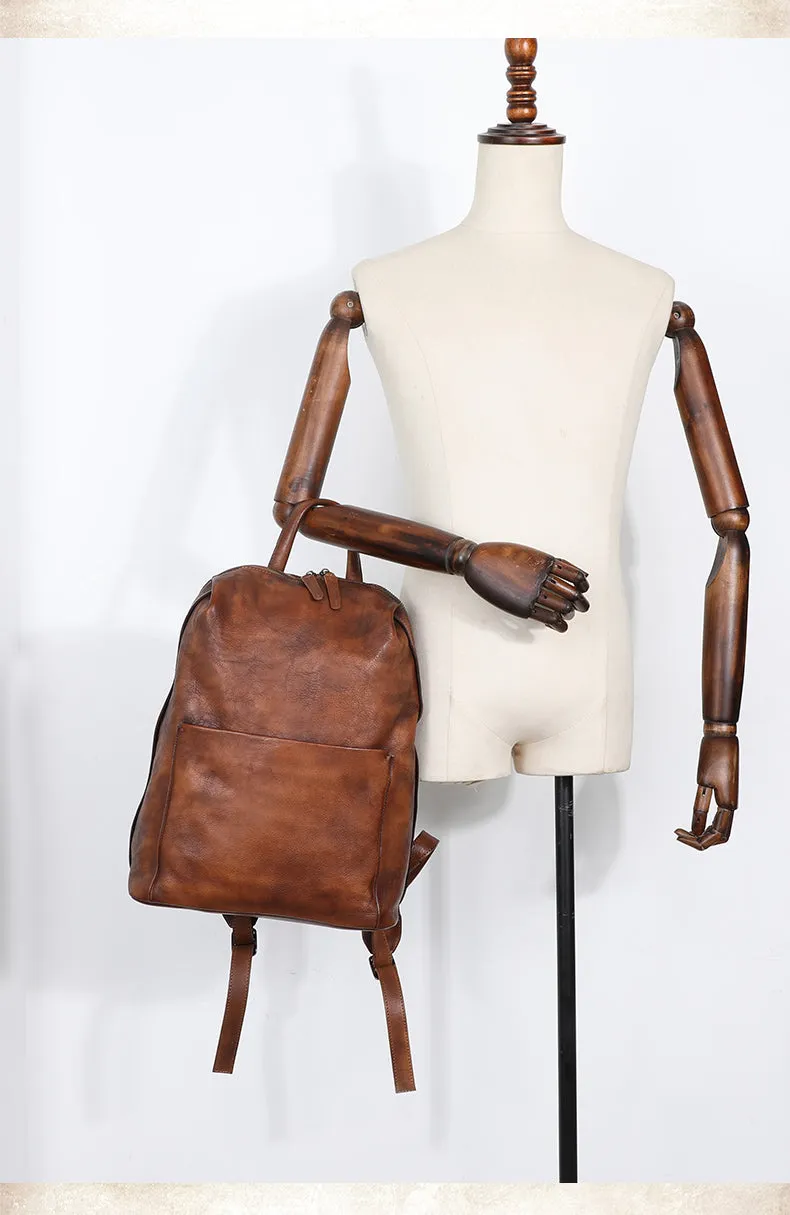 Best Minimalist Brown Leather Rucksack Womens Vintage School Backpacks Leather Backpack Purse