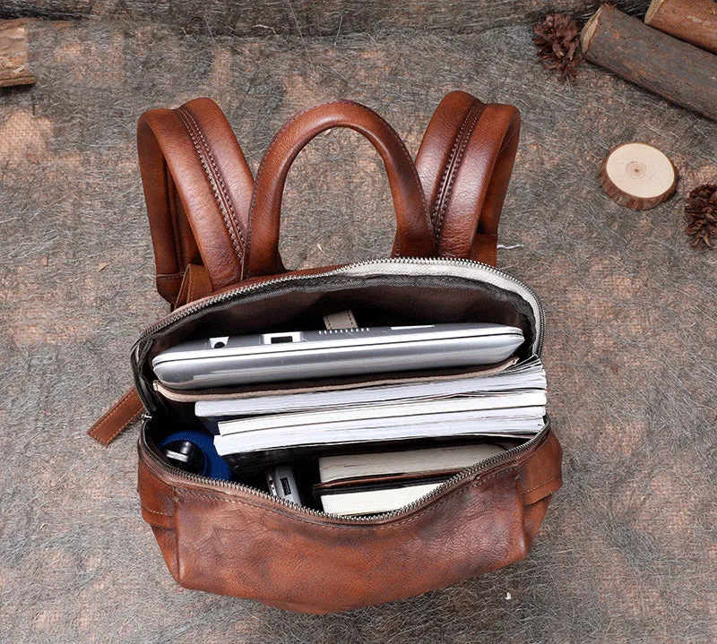 Best Minimalist Brown Leather Rucksack Womens Vintage School Backpacks Leather Backpack Purse