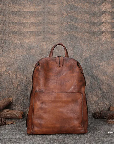 Best Minimalist Brown Leather Rucksack Womens Vintage School Backpacks Leather Backpack Purse