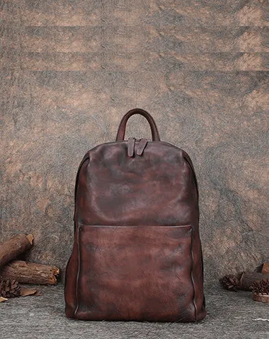 Best Minimalist Brown Leather Rucksack Womens Vintage School Backpacks Leather Backpack Purse