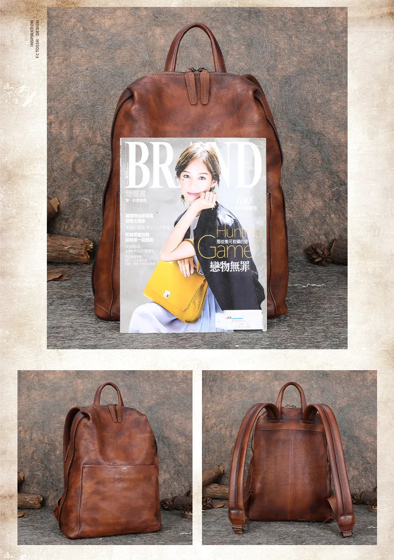 Best Minimalist Brown Leather Rucksack Womens Vintage School Backpacks Leather Backpack Purse