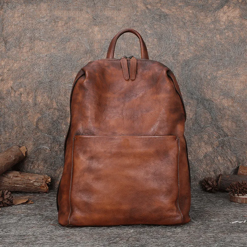 Best Minimalist Brown Leather Rucksack Womens Vintage School Backpacks Leather Backpack Purse