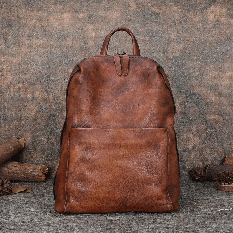 Best Minimalist Brown Leather Rucksack Womens Vintage School Backpacks Leather Backpack Purse