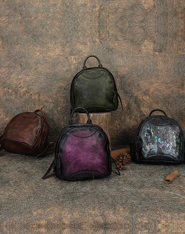 Best Purple Leather Rucksack Womens Vintage Small School Backpacks Leather Backpack Purse