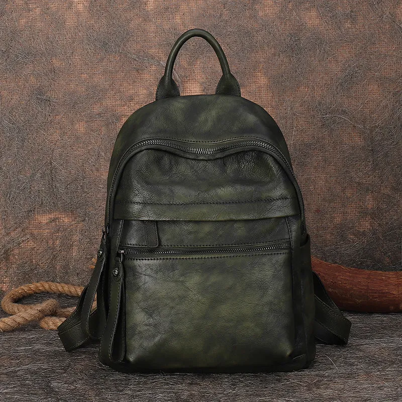 Best Vintage Black Gray Leather Rucksack Womens Vintage School Backpacks Leather Backpack Purse