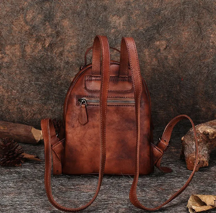 Best Vintage Rivet Brown Leather Rucksack Womens Small School Backpacks Leather Backpack Purse