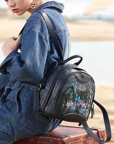 Best Watercolour Leather Rucksack Womens Vintage Small School Backpacks Leather Backpack Purse