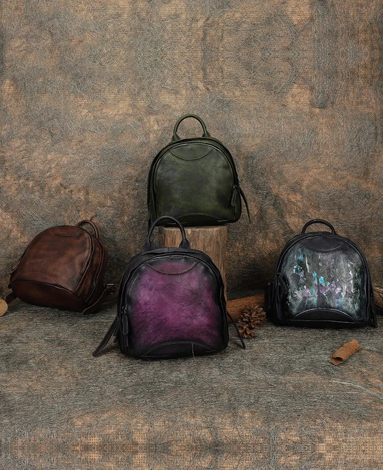 Best Watercolour Leather Rucksack Womens Vintage Small School Backpacks Leather Backpack Purse