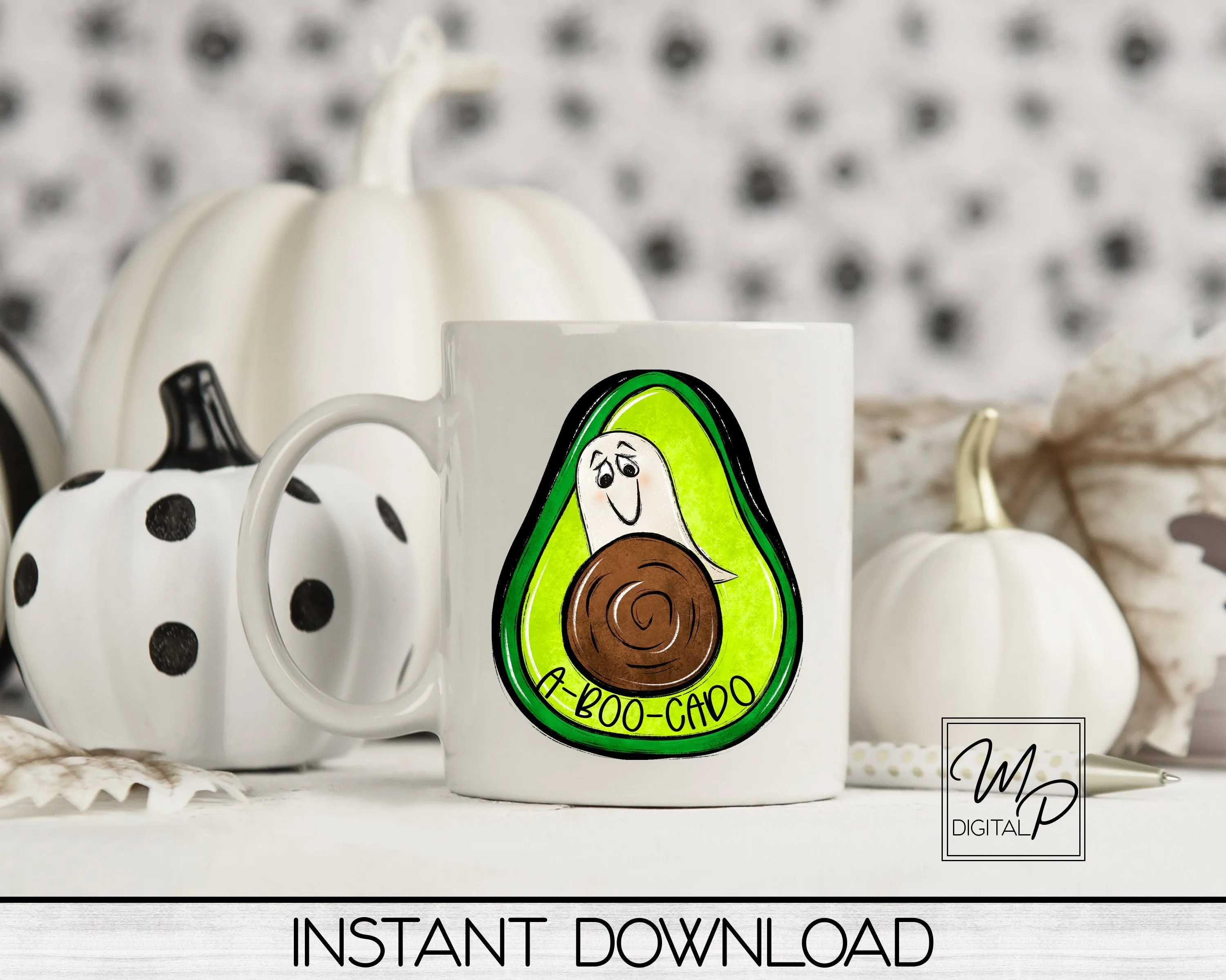 Halloween Ghost Avocado PNG Sublimation Design, Instant Digital Download, Personal and Commercial Use