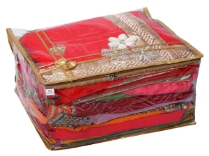 Heart Home Bow Design 7" inch Transparent PVC Saree Cover, Lahenga Cover, Gown Cover, Clothes Storage Bag/Organiser For Wardrobe With Golden Border (Gold)-HS_38_HEARTH21545