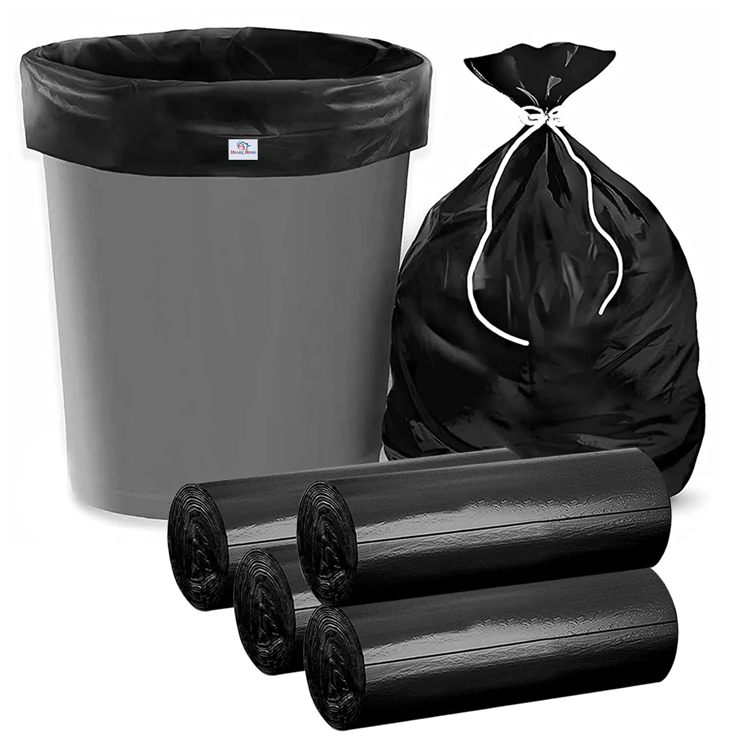 Heart Home Small 120 Garbage Bags/Dustbin Bags, 17x19 Inches (Black)-HS41HEARTHH24007