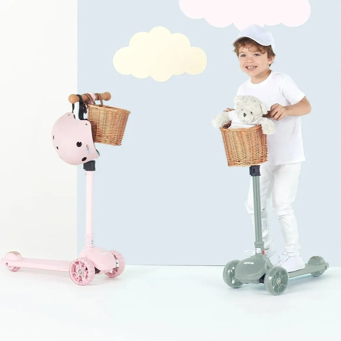 HipKids 3 Wheel Scooter w/ Wicker Basket