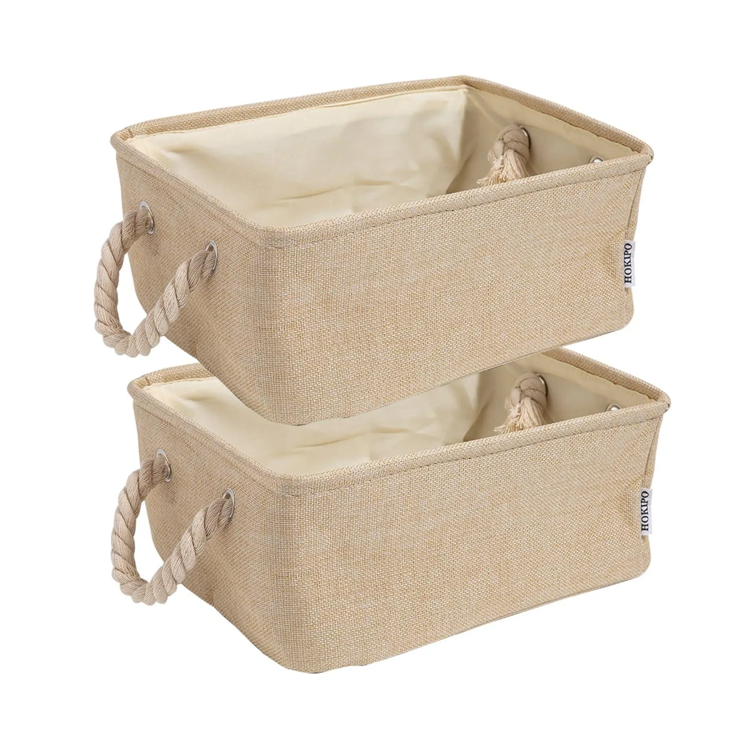 HOKIPO Eco-Friendly Foldable Baskets for Storage Pack of 2, Beige