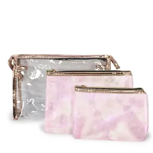 Holographic Glitter Pink Cosmetic Bag 3PC Set (1 unit)