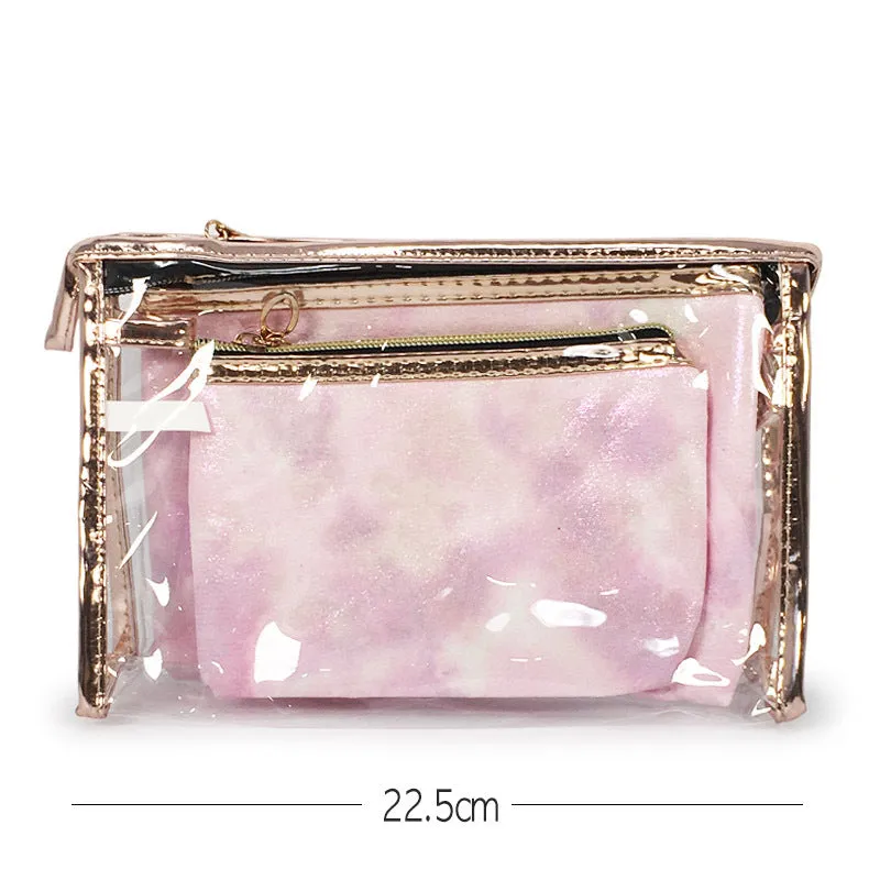 Holographic Glitter Pink Cosmetic Bag 3PC Set (1 unit)