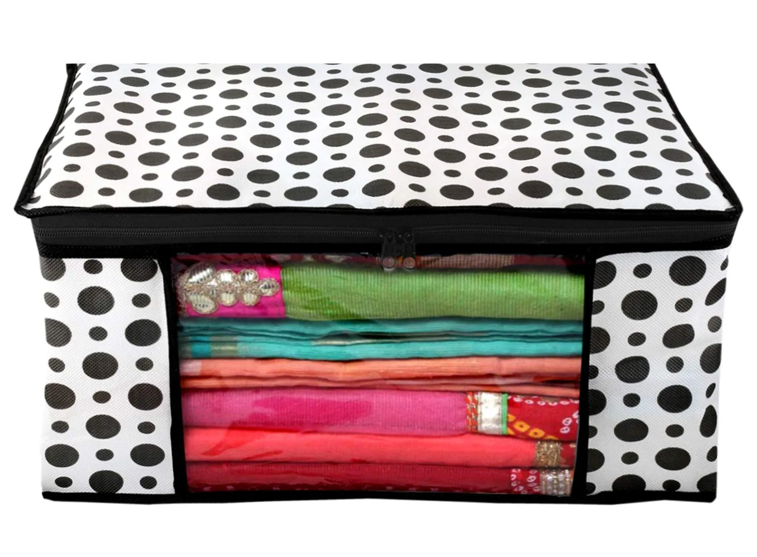 Kuber Industries Clothes Organizer For Wardrobe (Pack of 9) - Storage Organizer For Saree | Shirts | Lehenga - Dress Organizer For Wardrobe - Saree Covers With Zip (Polka Dots) (Black and White)