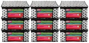 Kuber Industries Clothes Organizer For Wardrobe (Pack of 9) - Storage Organizer For Saree | Shirts | Lehenga - Dress Organizer For Wardrobe - Saree Covers With Zip (Polka Dots) (Black and White)