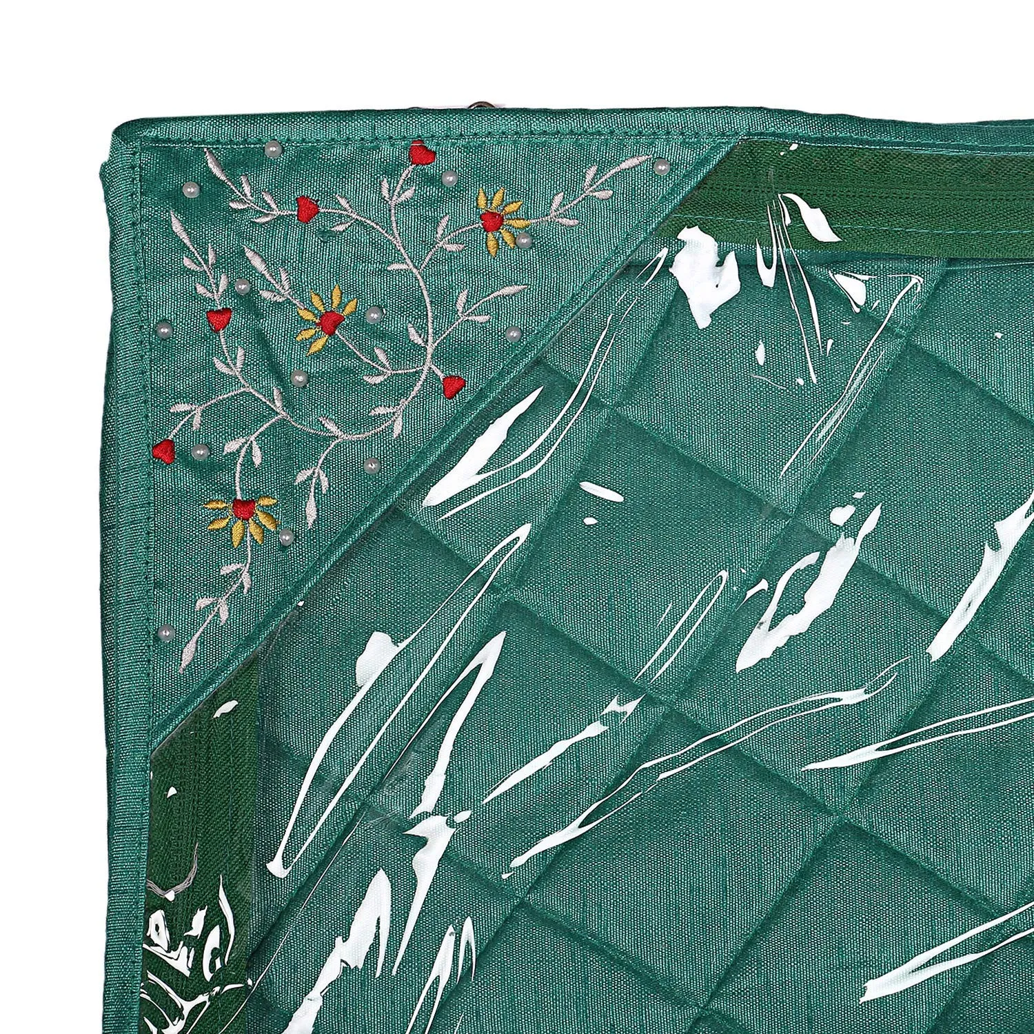 Kuber Industries Embroidery Design Non Woven 3" inch Saree Cover With Transparent Top- Pack of 4 (Green) (HS39KUBMART022012)