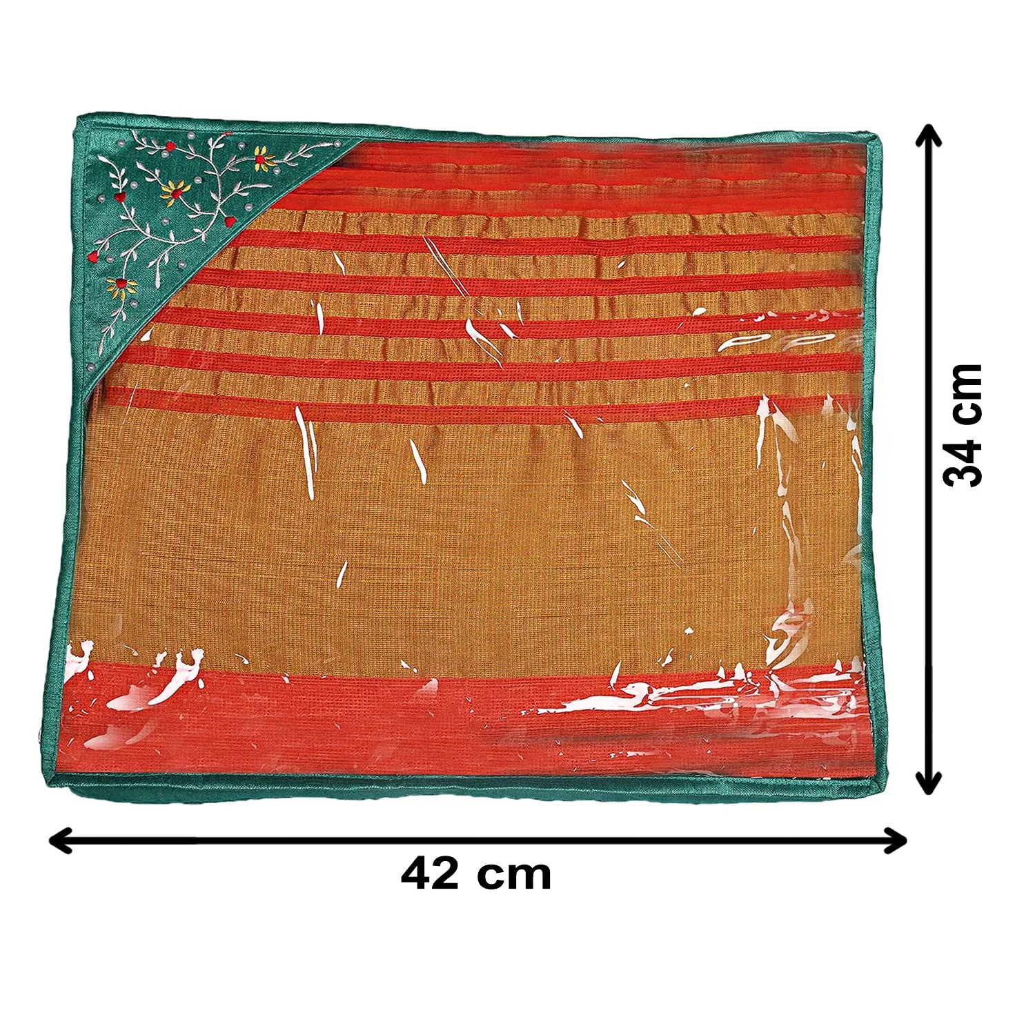 Kuber Industries Embroidery Design Non Woven 3" inch Saree Cover With Transparent Top- Pack of 4 (Green) (HS39KUBMART022012)