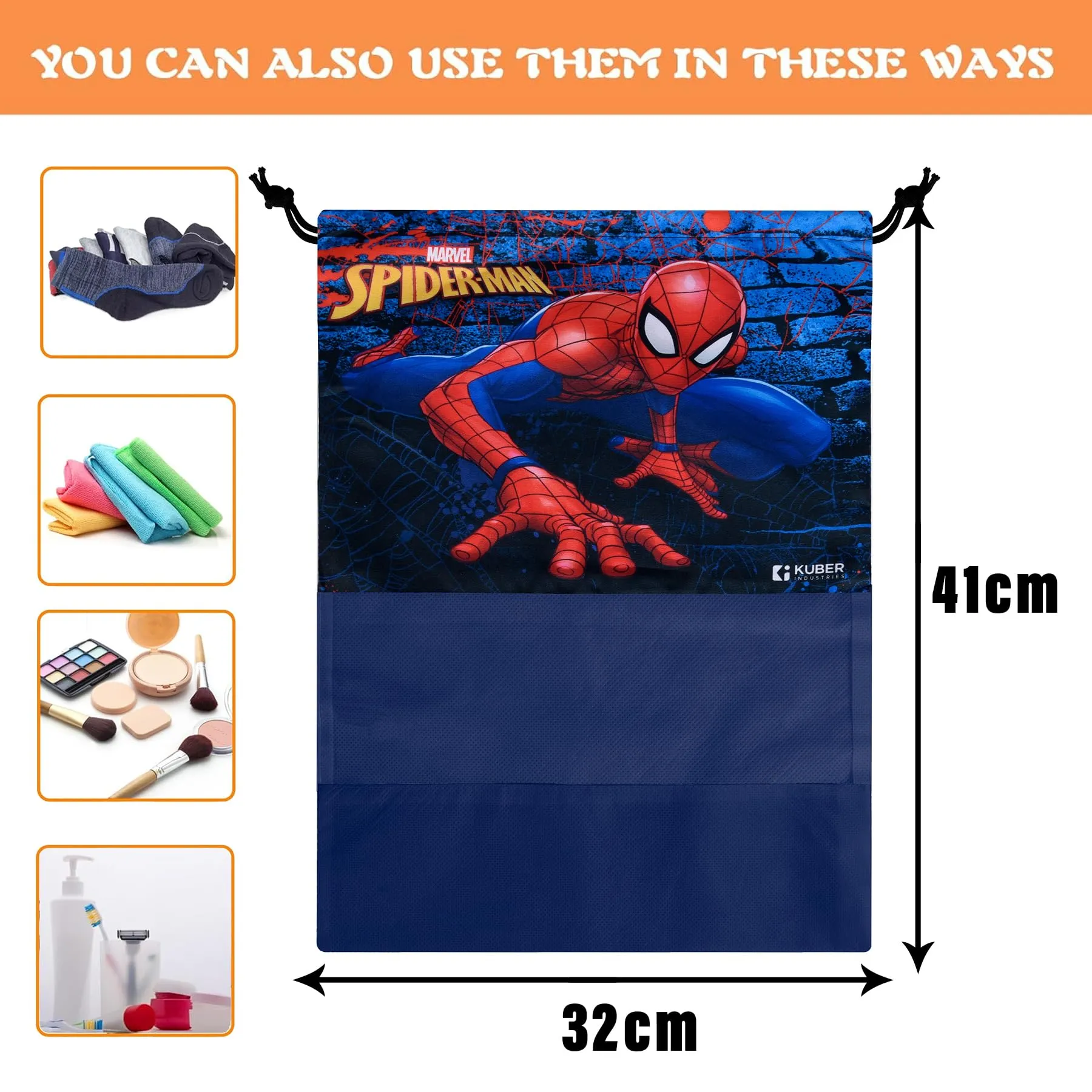 Kuber Industries Marvel Avengers Shoe Cover | Travel Shoe Storage Bags | Polyester Storage Bag | Drawstring Shoe Cover | Shoe Organizer with Clear Window | Pack of 6 | Multi