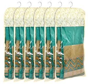 Kuber Industries Metalic Print Waterproof Clothes Storage Bag|Wardrobe Hanging Protective Cover|Zipper Dust Cover Suitable for Wardrobe Storage and Travel Pack of 6 (Gold)