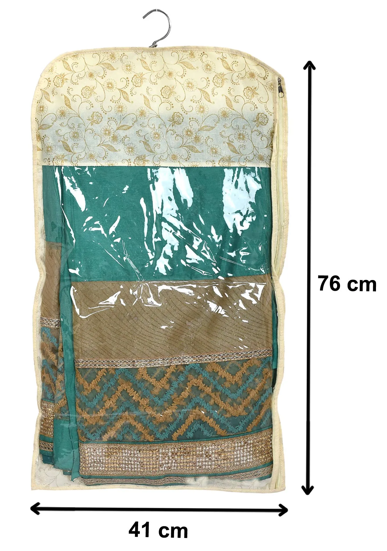 Kuber Industries Metalic Print Waterproof Clothes Storage Bag|Wardrobe Hanging Protective Cover|Zipper Dust Cover Suitable for Wardrobe Storage and Travel Pack of 6 (Gold)