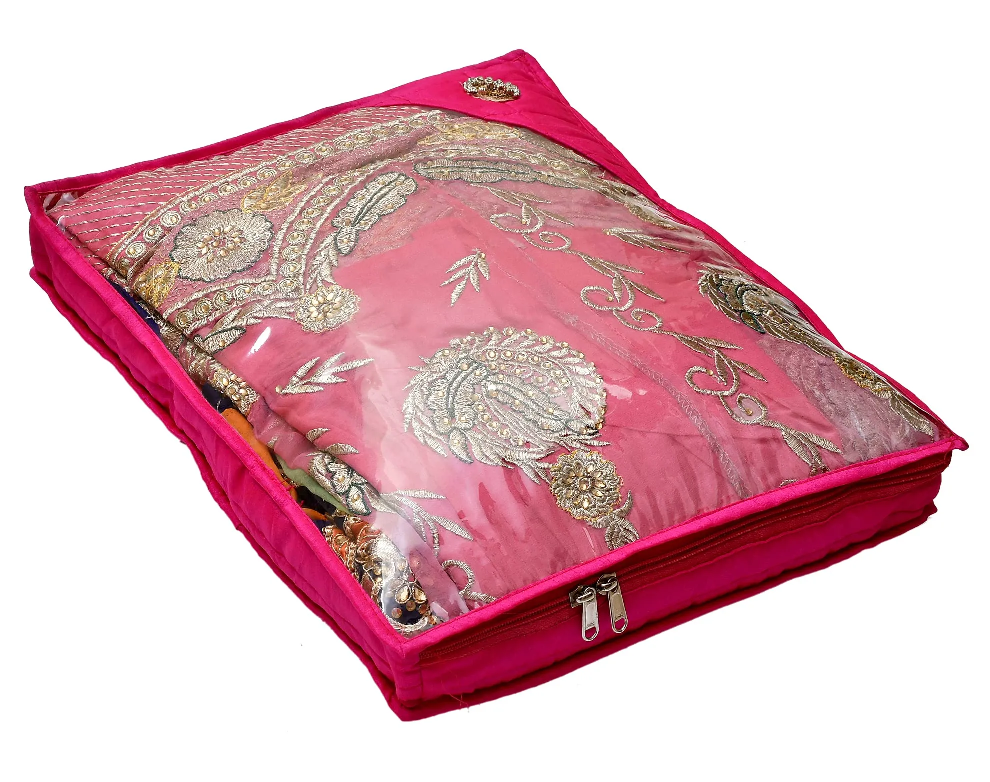 Kuber Industries Non Woven 3" inch Saree Cover With Transparent Top- Pack of 4 (Pink)-HS_38_KUBMART21634