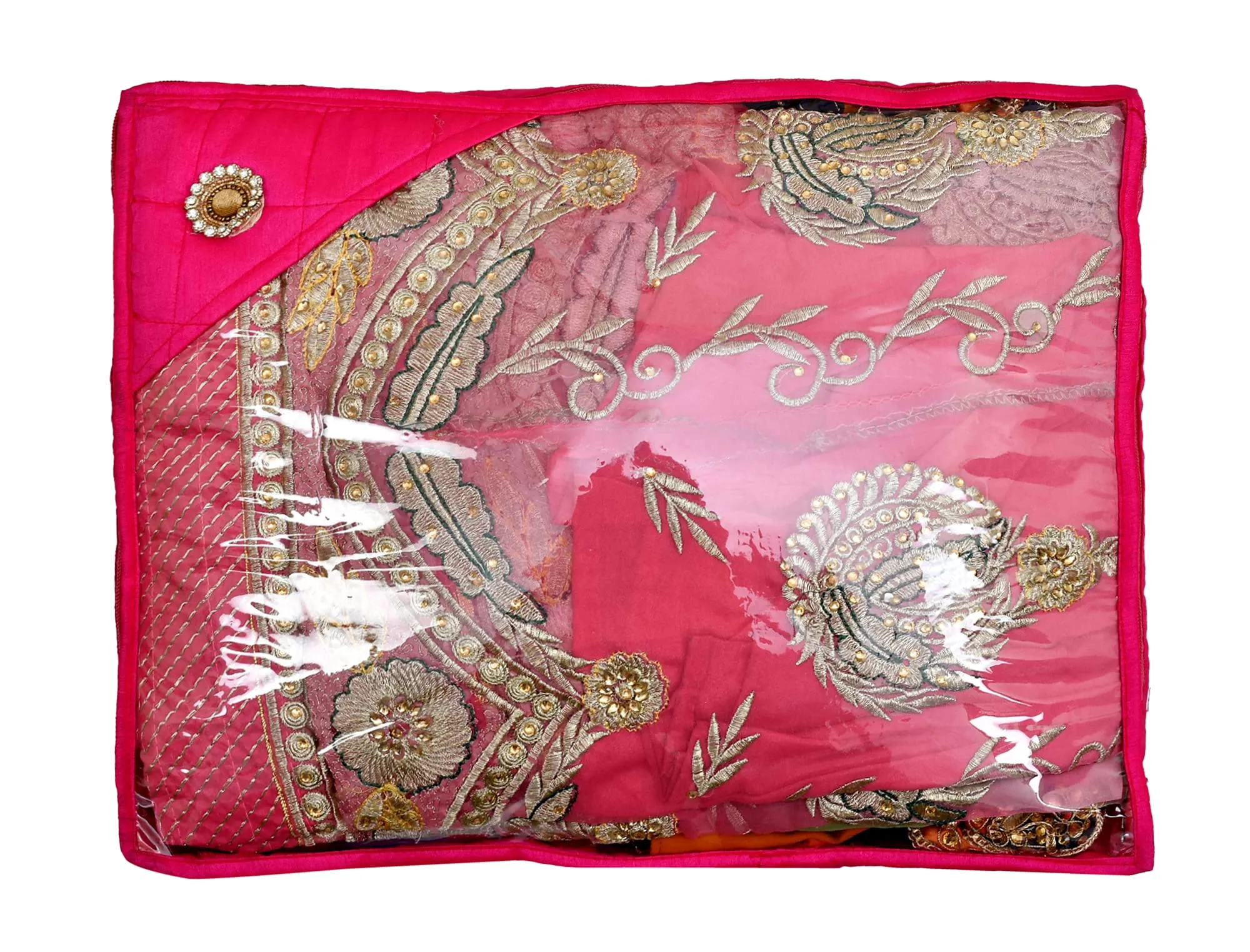 Kuber Industries Non Woven 3" inch Saree Cover With Transparent Top- Pack of 4 (Pink)-HS_38_KUBMART21634