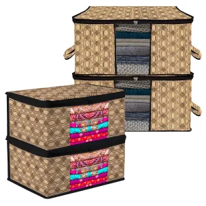 Kuber Industries Saree Cover & Underbed Stoarge Bag Set | 2 Pieces Saree & 2 Pieces Underbed Storage Bag Combo Set | Zipper Closure & Handle | Honeycomb-Design | Set of 4 | Coffee