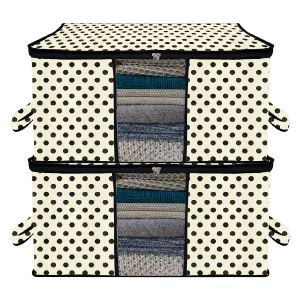 Kuber Industries Underbed Storage Bag | Clothes Storage Organizer | Blanket Cover with Clear Window | Zipper Closure & Handle Cloth Organizer | Dot-Design | Large | Pack of 2 | Cream