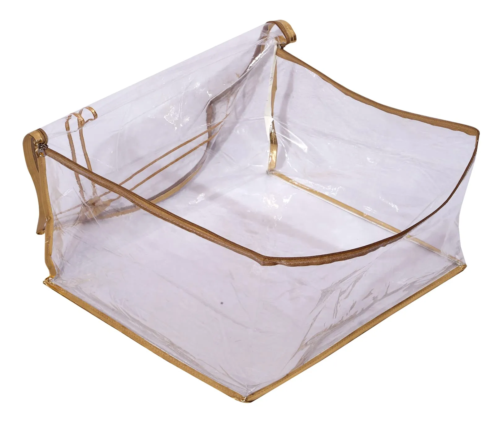 Kuber IndustriesBow Design 7"inch Transparent Saree Cover/Clothes Organiser For Wardrobe With Golden Border (Set of 2,Gold)-HS_38_KUBMART21548