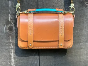 London Tan Mini  Messenger Bag/Tote for Cell Phone or Wallet, Imported Sedgwick English Bridle Leather, All Hand-stitched, London Tan.