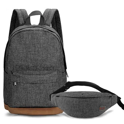 Male Canvas Backpack Gray Casual Rucksacks 15inch Laptop