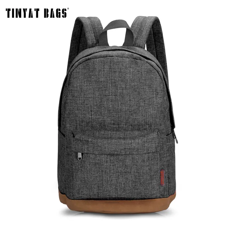 Male Canvas Backpack Gray Casual Rucksacks 15inch Laptop