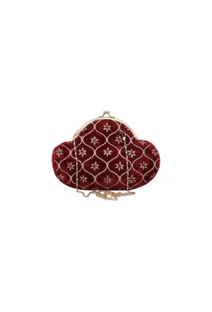 Maroon Hand Embroidered Velvet Clutch