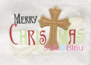 Merry Christmas Applique with Cross Saying