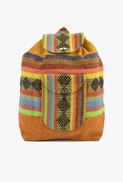 Mexican "Goldie" Gold Rainbow Backpack Lillo Boho Woven Baja Bag