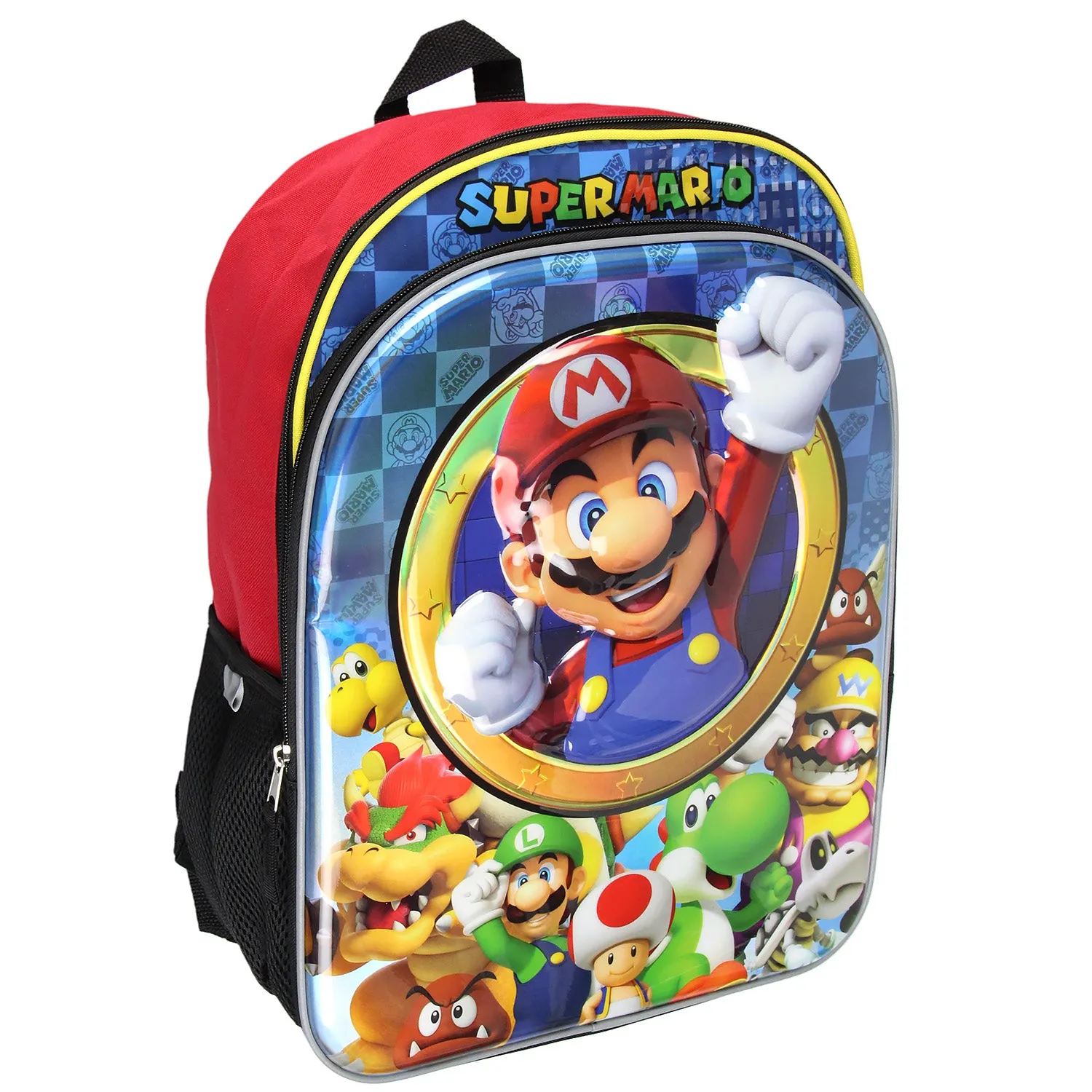 Nintendo Super Mario Bros All Over Character Molded Iridescent 16" Backpack