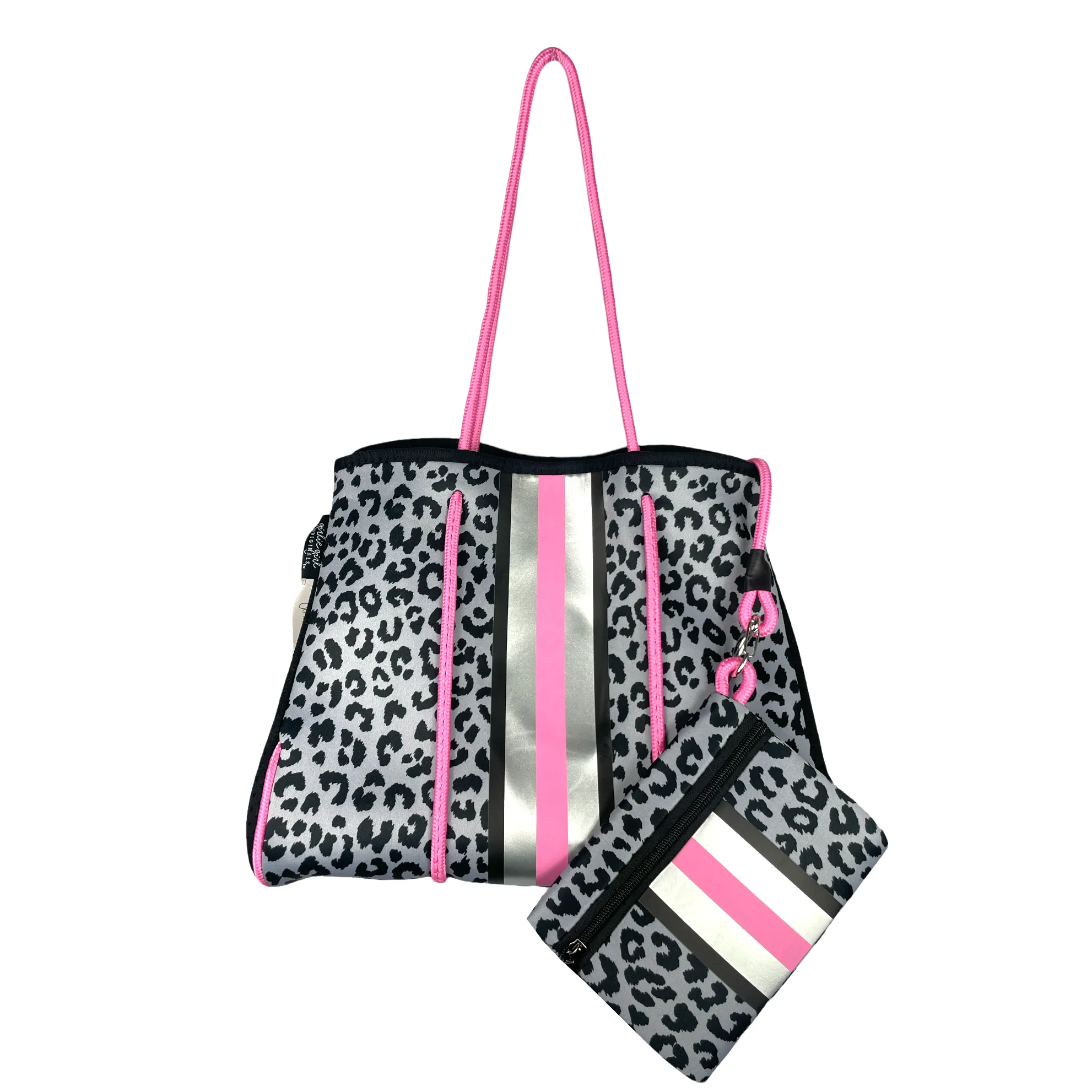 NP-4500 Leopard Grey Pink Stripe Neoprene Tote Bag