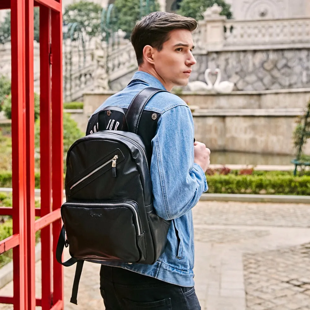 Preppy Style Leather Laptop Backpack