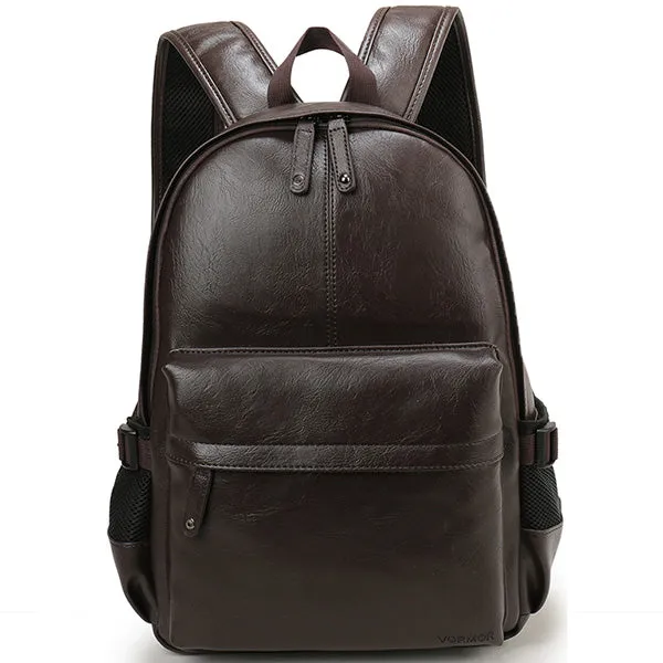 Preppy Style Leather School Backpack Bag For College Men Casual