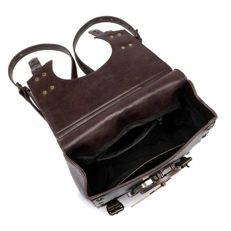 Retro Medieval Steampunk Gothic Leather Satchel Women Briefcase Industrial Vintage Bag